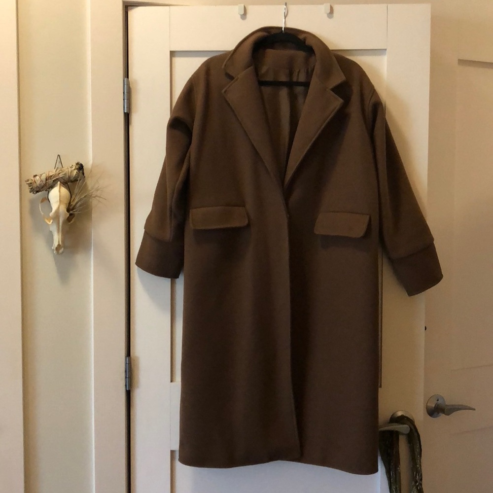 Brown wool blend oversized overcoat